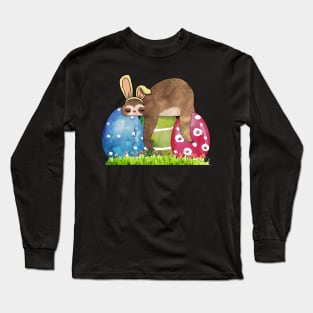 Funny Sloth Easter Day Bunny Ear Egg Easter tee Long Sleeve T-Shirt